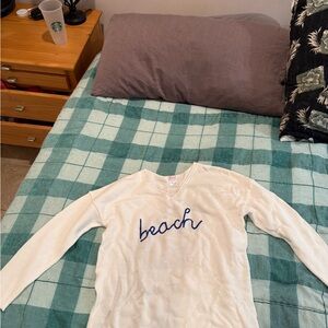 NWT Women’s size small White Beach Sweater with Blue Embroidery